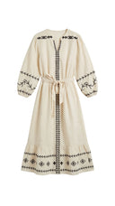Ecru Linen Embroidered Dress