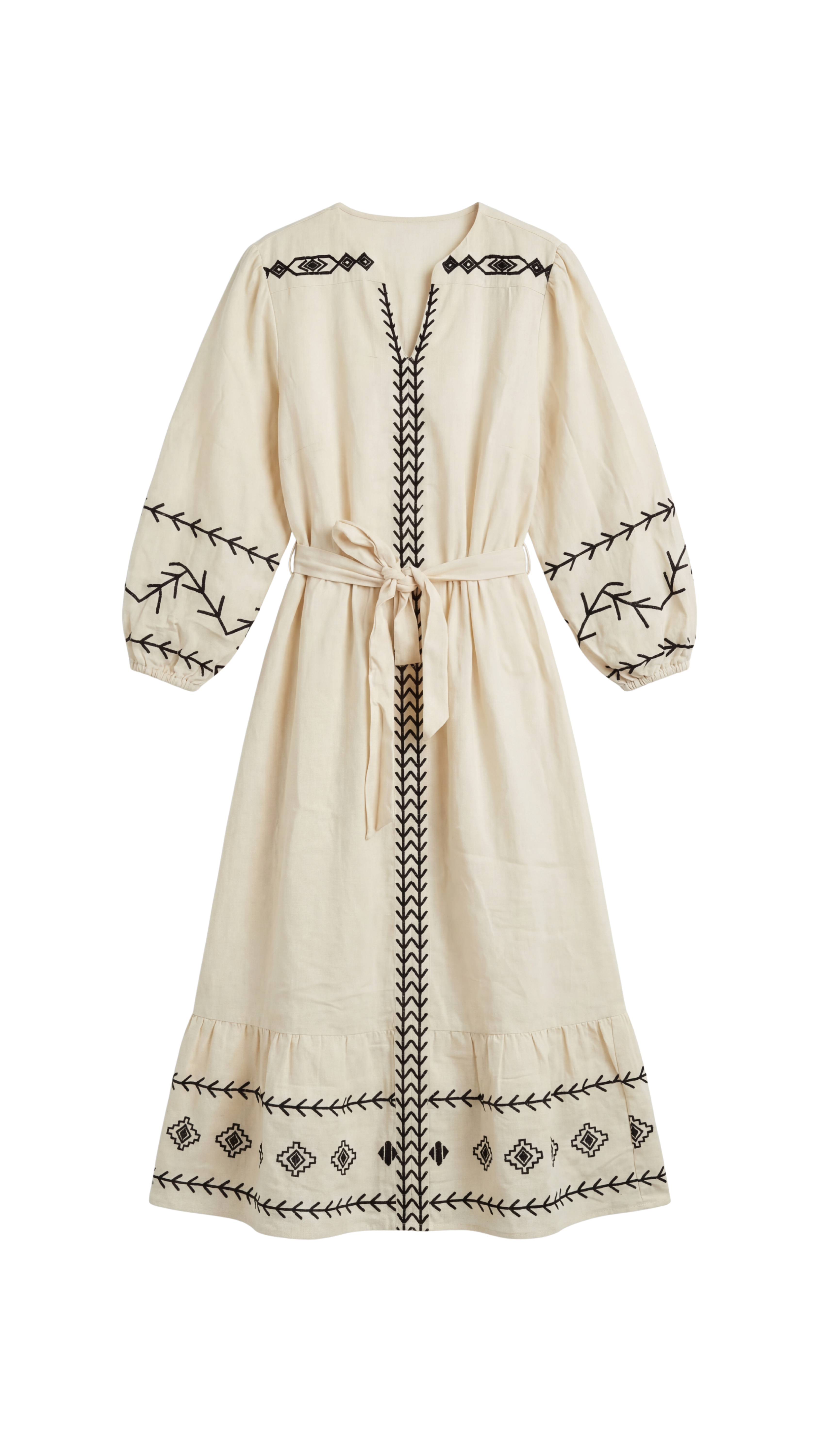 Ecru Linen Embroidered Dress