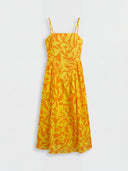 Floral Breeze Cotton Midi Dress - Yellow Floral