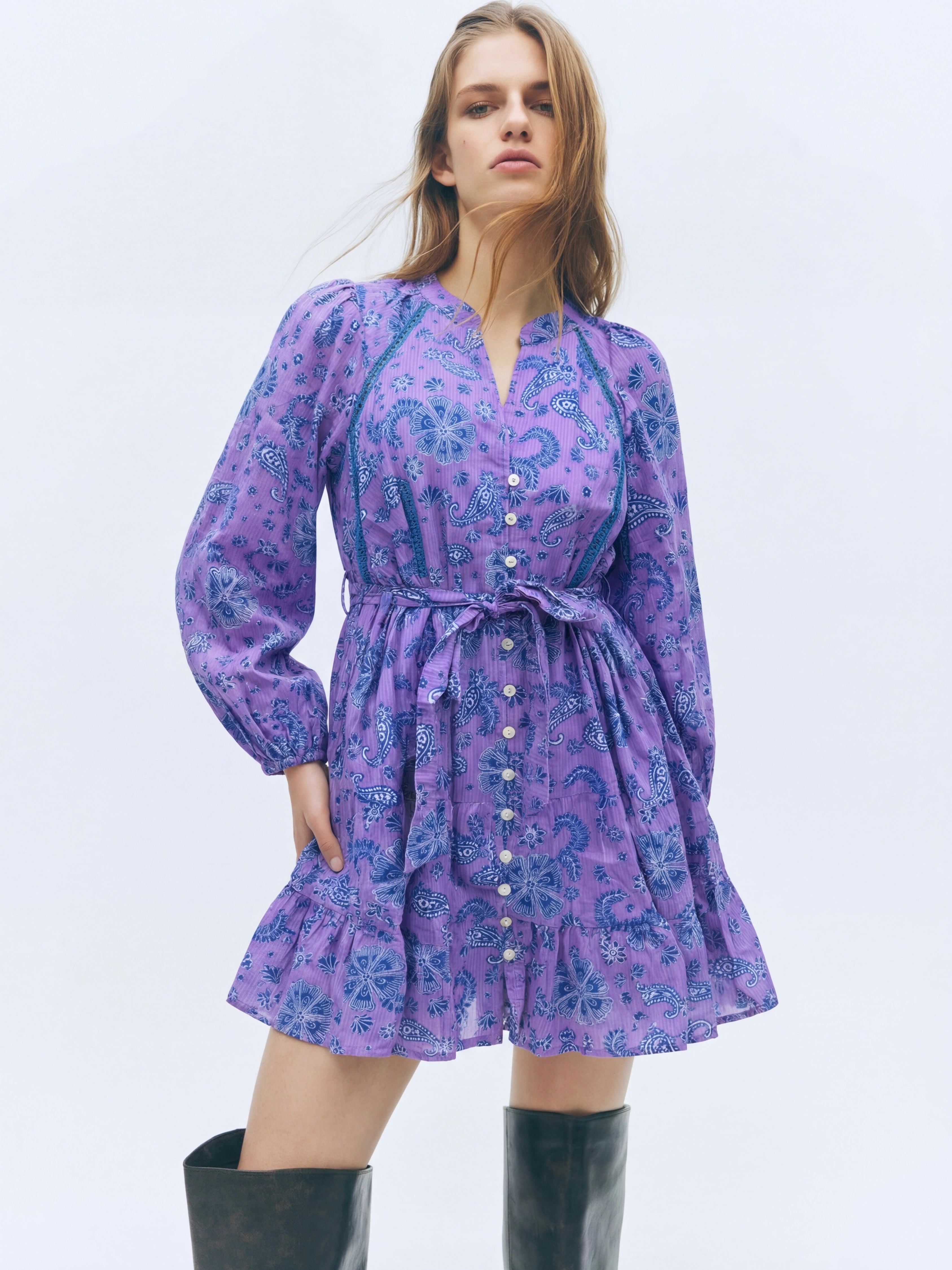 Iris Paisley Tie-Up Dress