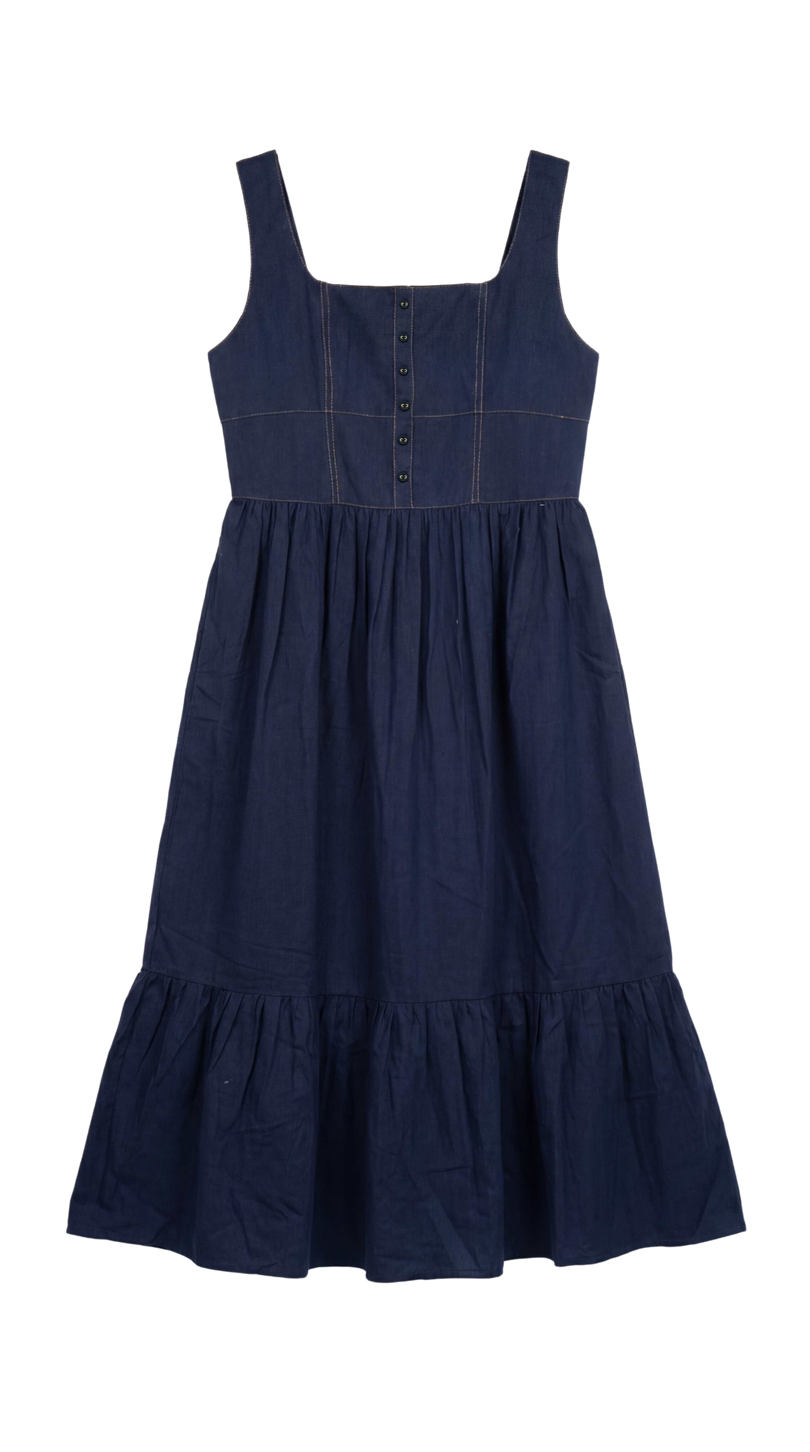 Navy Denim-Look Cotton Midi Dress