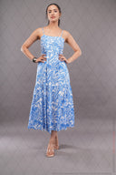 Azure Bloom Cotton Midi Dress  Sky Blue
