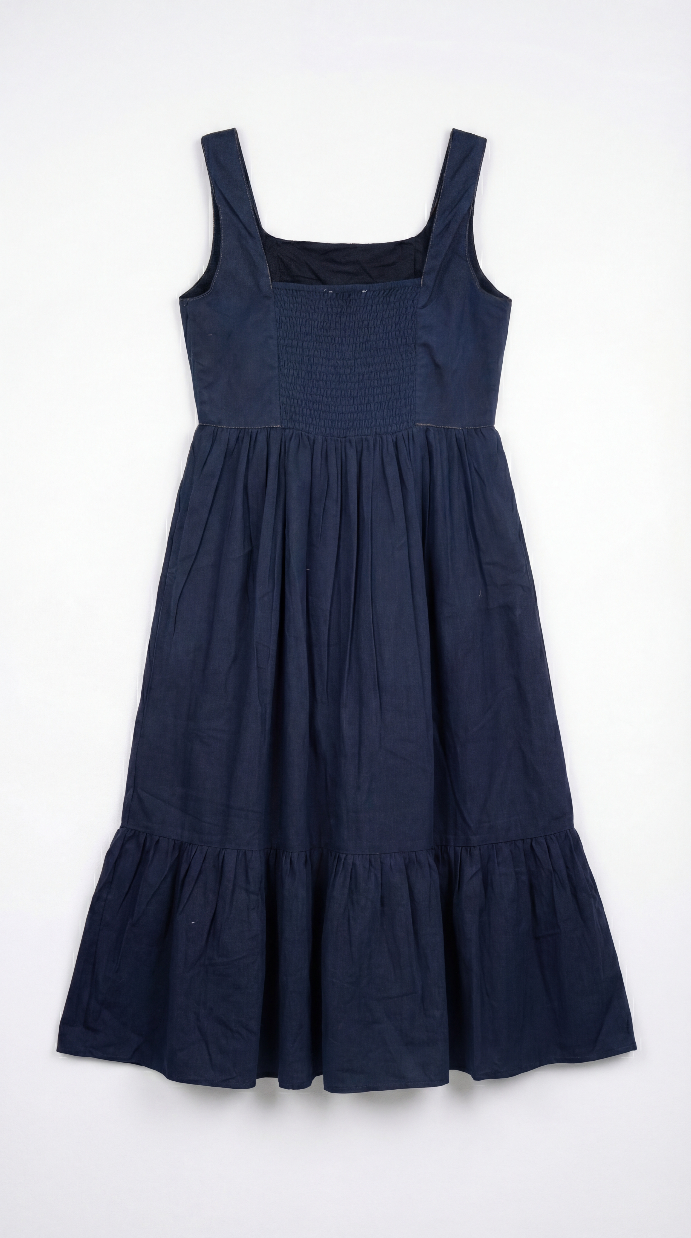 Navy Denim-Look Cotton Midi Dress