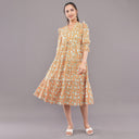 FELRIO Meadow Bloom Tiered Midi Dress – Mustard Floral
