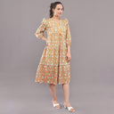 FELRIO Meadow Bloom Tiered Midi Dress – Mustard Floral