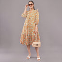 FELRIO Meadow Bloom Tiered Midi Dress – Mustard Floral