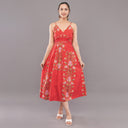 FELRIO Coral Bloom Strappy Midi Dress – Sunset Coral
