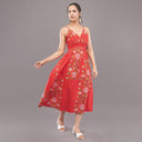 FELRIO Coral Bloom Strappy Midi Dress – Sunset Coral
