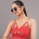 FELRIO Coral Bloom Strappy Midi Dress – Sunset Coral