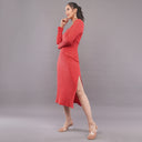 Scarlet Ribbed Bodycon Midi Dress – Crimson Red