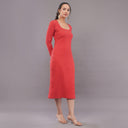Scarlet Ribbed Bodycon Midi Dress – Crimson Red