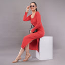 Scarlet Ribbed Bodycon Midi Dress – Crimson Red