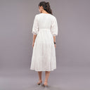 Chikan Tie-Waist Dress Lavender white