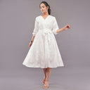 Chikan Tie-Waist Dress Lavender white