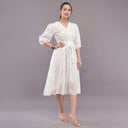 Chikan Tie-Waist Dress Lavender white