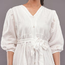 Chikan Tie-Waist Dress Lavender white