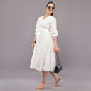 Chikan Tie-Waist Dress Lavender white