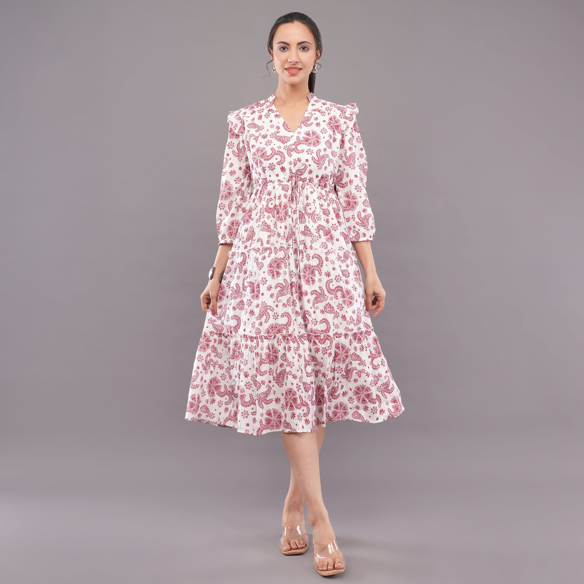Blossom Paisley Cotton Midi Dress – Rose Pink
