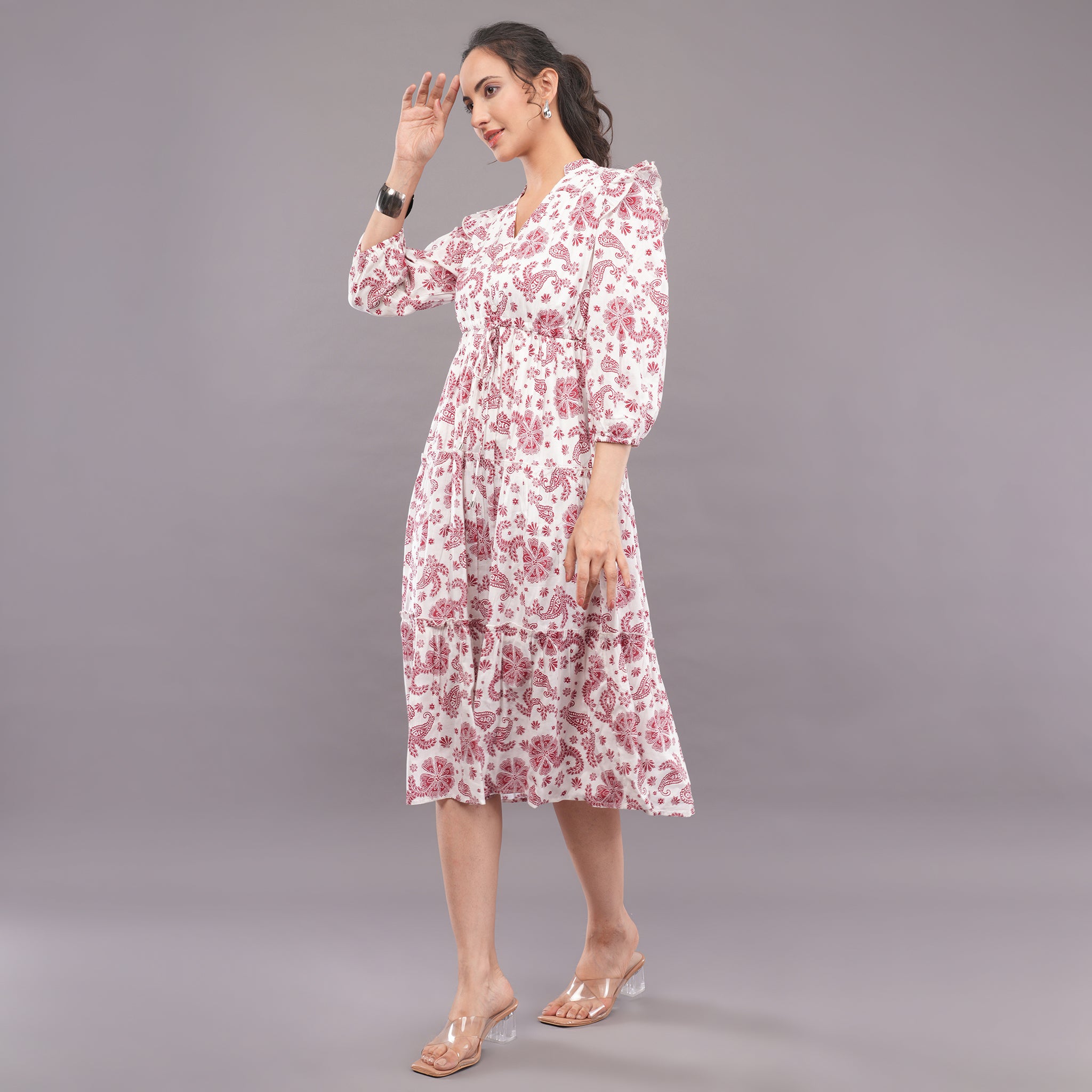 Blossom Paisley Cotton Midi Dress – Rose Pink