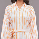 Sunset Stripe Cotton Shirt Dress – White Orange