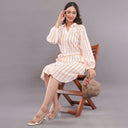 Sunset Stripe Cotton Shirt Dress – White Orange