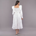 Ruffle Rayon Cotton Midi Dress –White