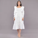 Ruffle Rayon Cotton Midi Dress –White