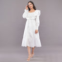 Ruffle Rayon Cotton Midi Dress –White