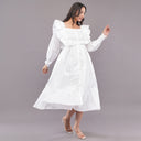 Ruffle Rayon Cotton Midi Dress –White