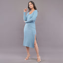 Ribbed Bodycon Midi Dress – Blue