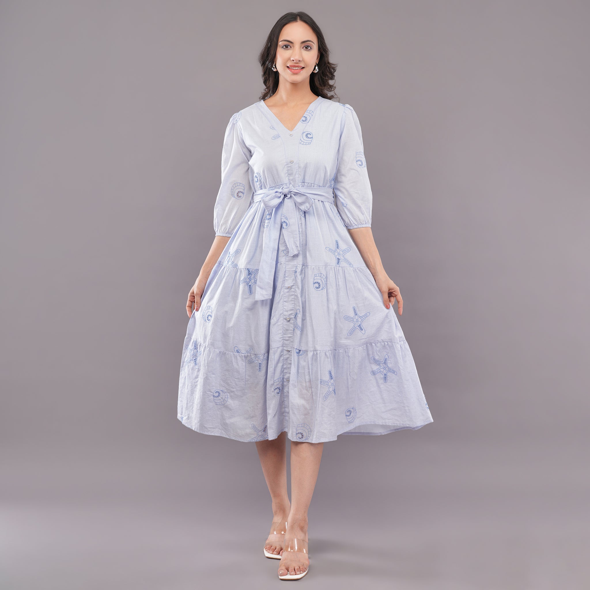 Chikan Tie-Waist Dress Lavender