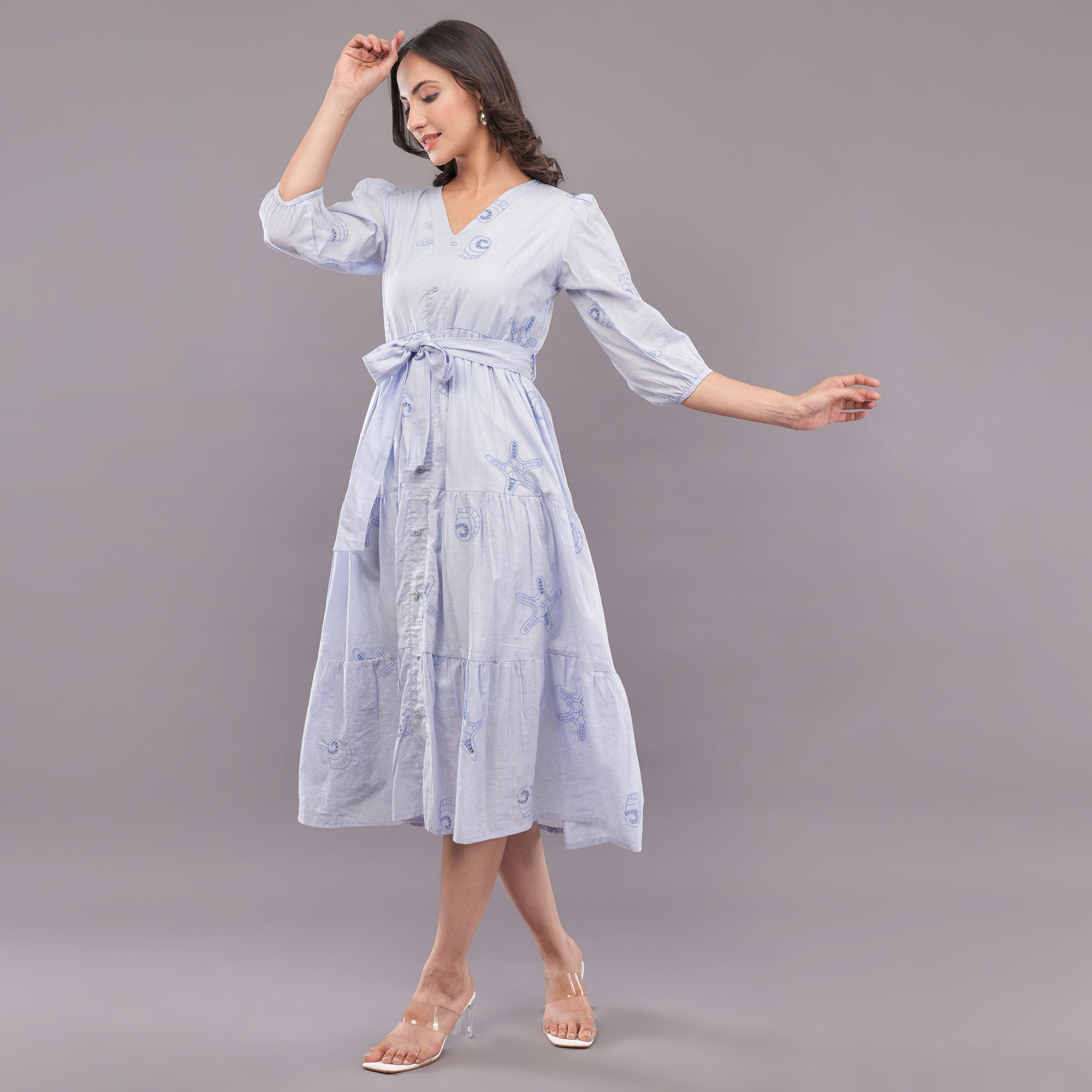 Chikan Tie-Waist Dress Lavender