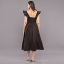 Noir Flare Cotton Midi Dress – Deep Black