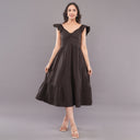 Noir Flare Cotton Midi Dress – Deep Black
