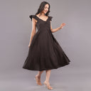 Noir Flare Cotton Midi Dress – Deep Black