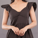 Noir Flare Cotton Midi Dress – Deep Black