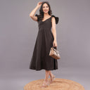 Noir Flare Cotton Midi Dress – Deep Black