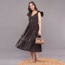 Noir Flare Cotton Midi Dress – Deep Black