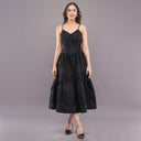 Noir Chikankari Cotton Midi Dress – Black