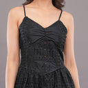 Noir Chikankari Cotton Midi Dress – Black