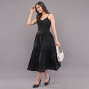 Noir Chikankari Cotton Midi Dress – Black