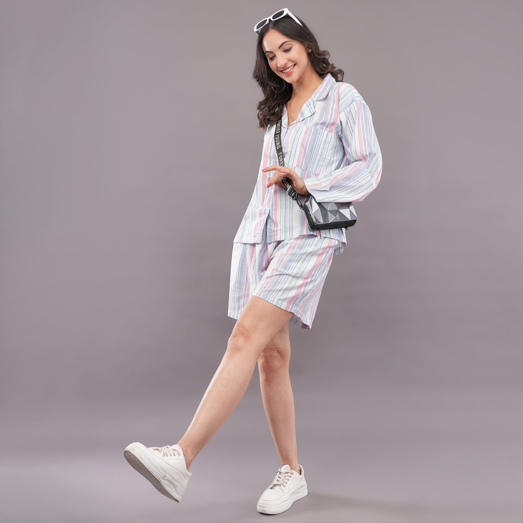 Candy Stripe Cotton Lounge Co-ord Set – Pastel Pink