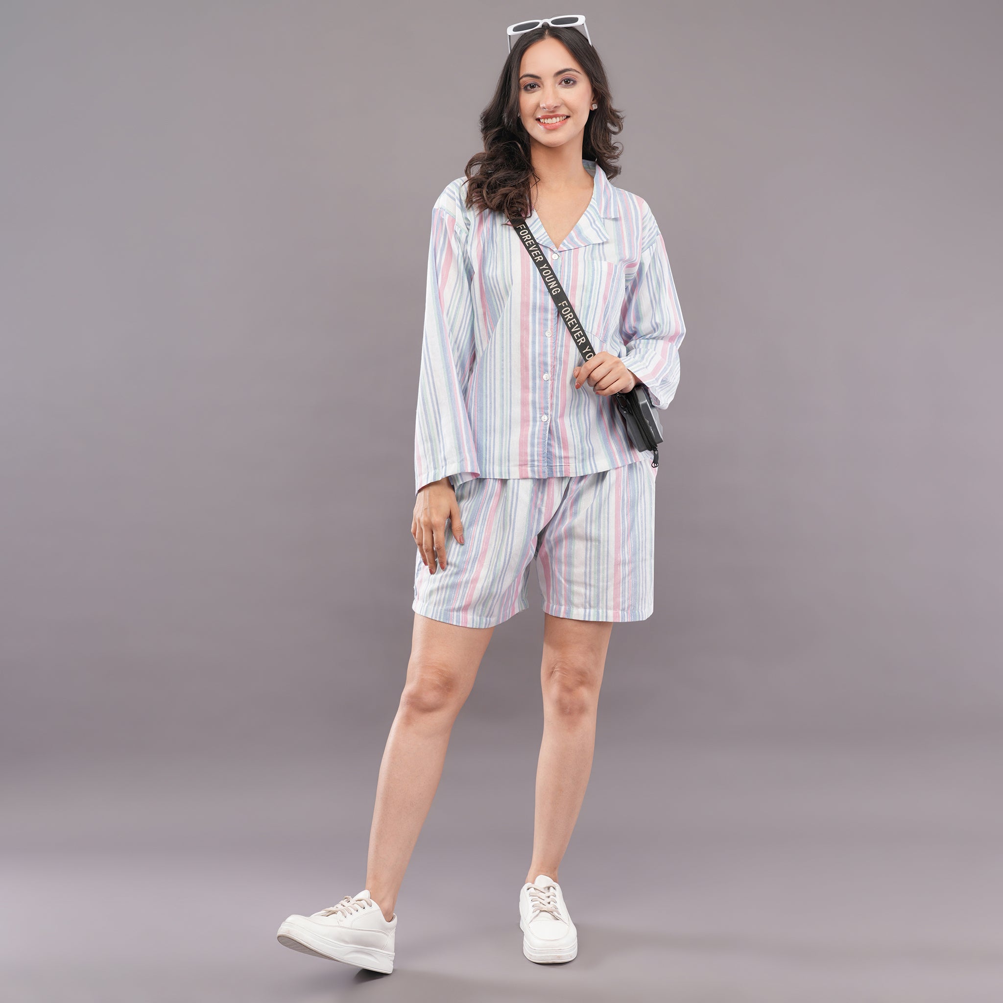 Candy Stripe Cotton Lounge Co-ord Set – Pastel Pink