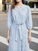 Embroidered Midi Dress  Powder Blue