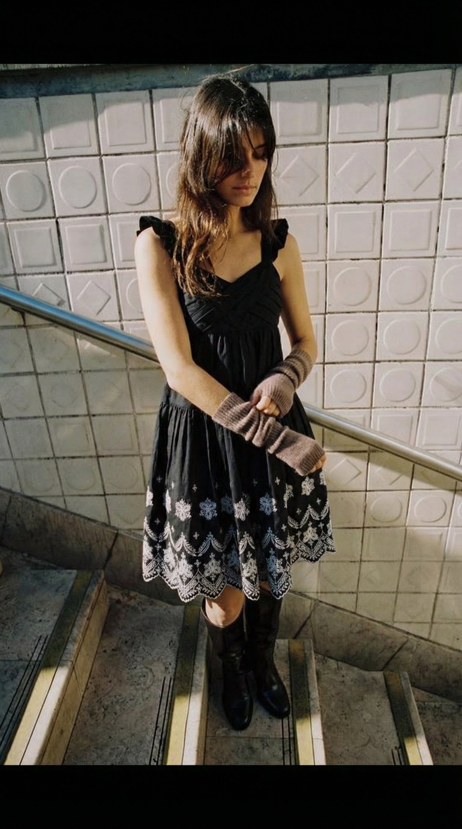 FELRIO  Black Embroidered Dress