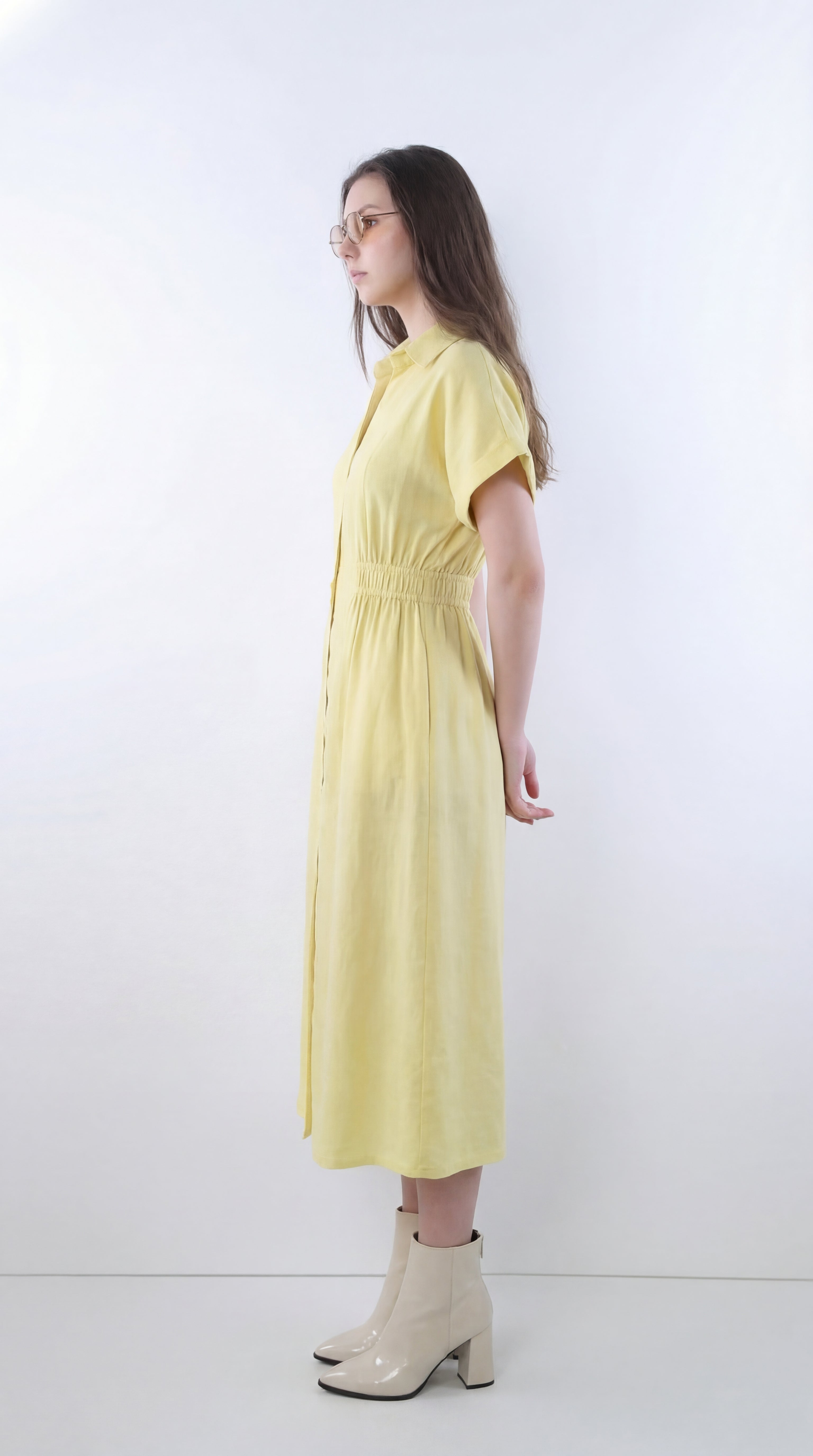 FELRIO Ivory Silk Linen Shirt Dress - Yellow