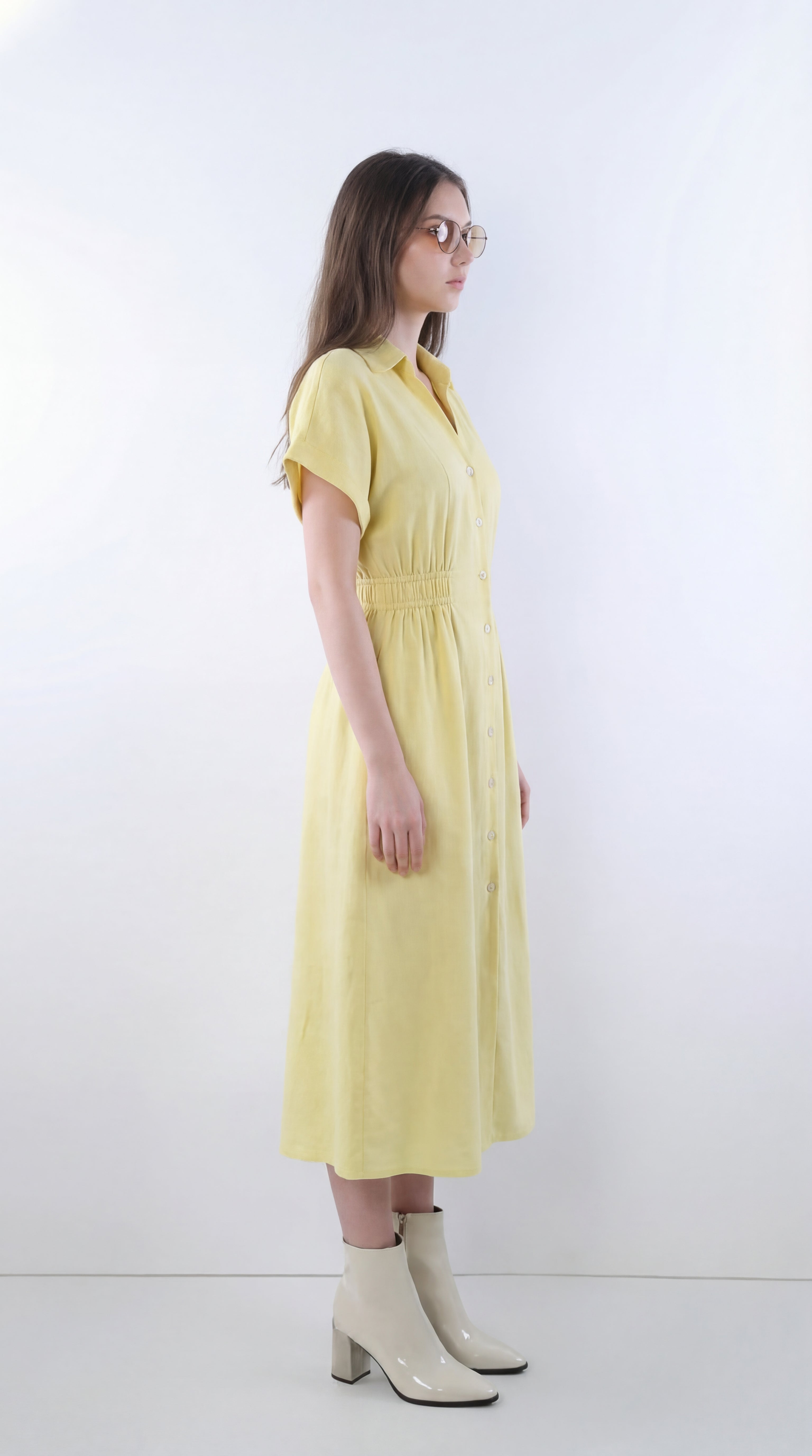 FELRIO Ivory Silk Linen Shirt Dress - Yellow