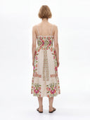 Coastal Bloom Linen Floral Cream Midi Dress