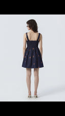 DENIM EMBROIDERED MINI DRESS