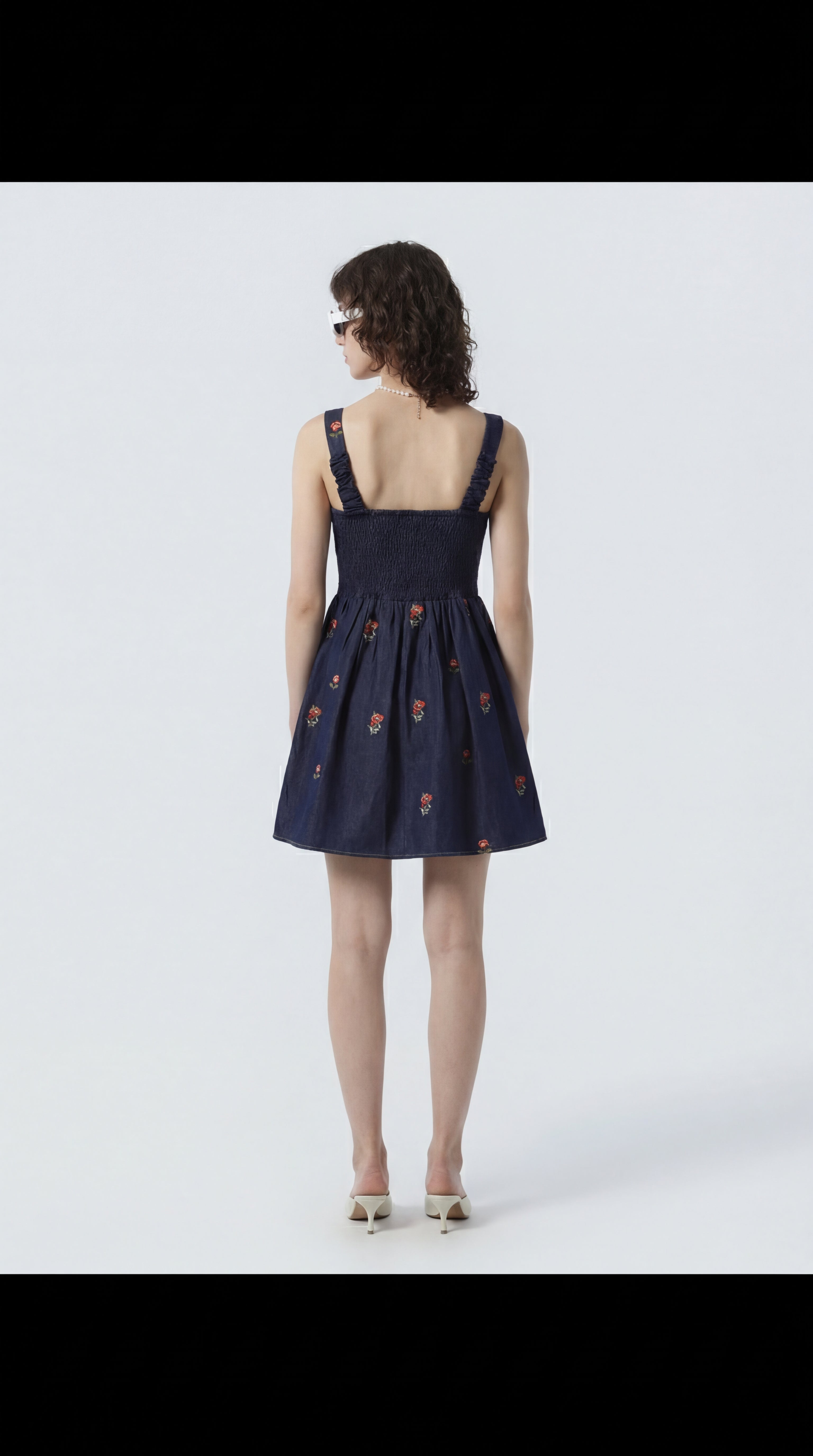 DENIM EMBROIDERED MINI DRESS